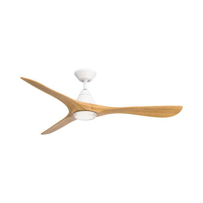 Carve Outdoor LED Ceiling Fan in Matte White/Honey Oak (60-Inch/Included).