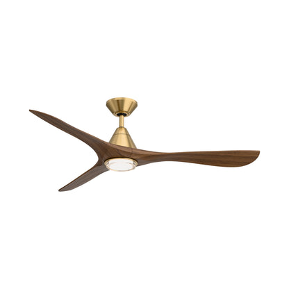 Carve Outdoor LED Ceiling Fan in Soft Brass/Distressed Koa (60-Inch/Included).
