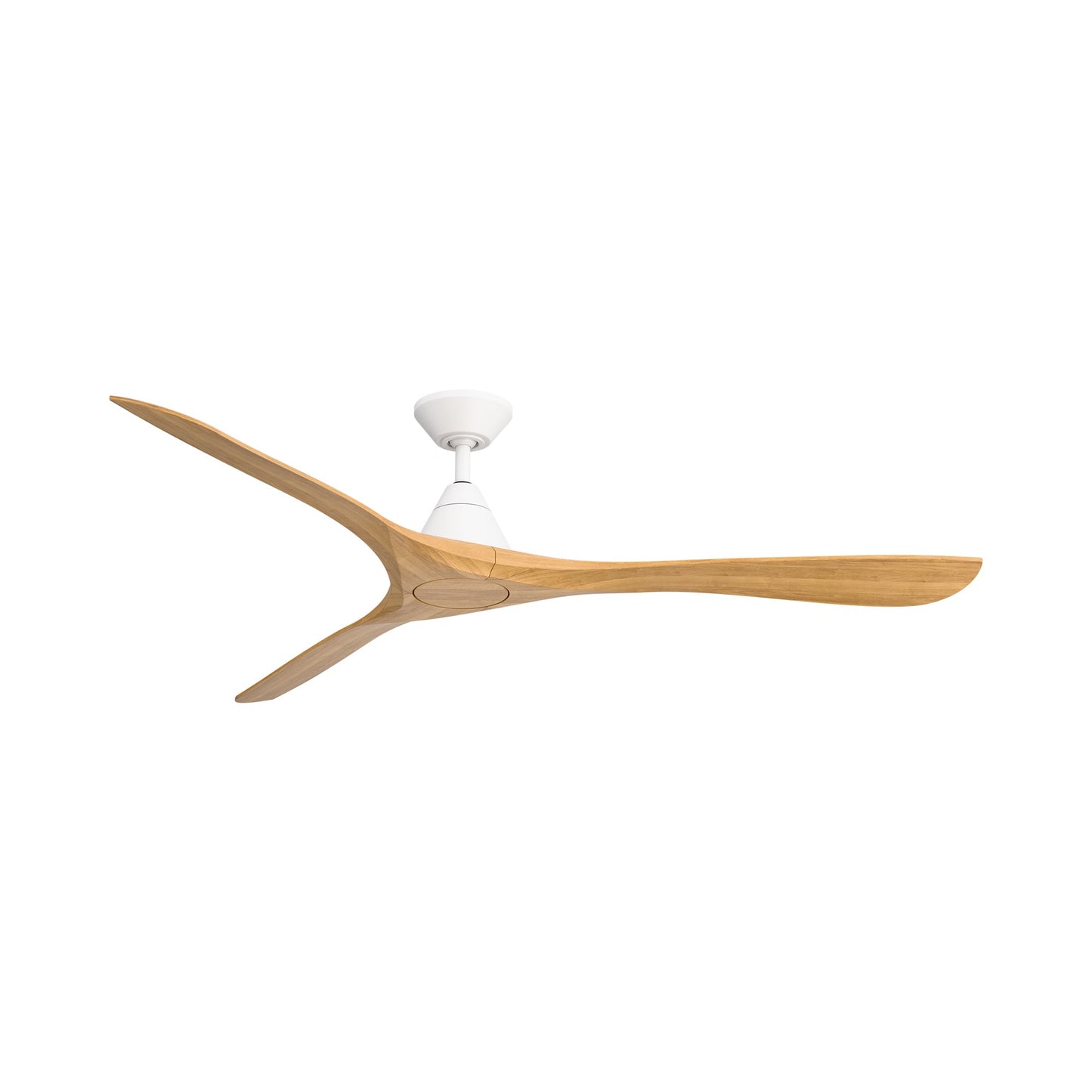 Carve Outdoor LED Ceiling Fan in Matte White/Honey Oak (72-Inch/Not Included).