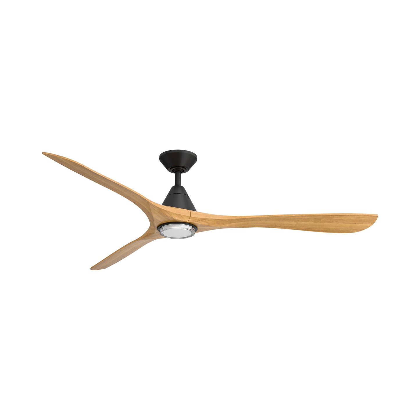 Carve Outdoor LED Ceiling Fan in Matte Black/Honey Oak (72-Inch/Included).