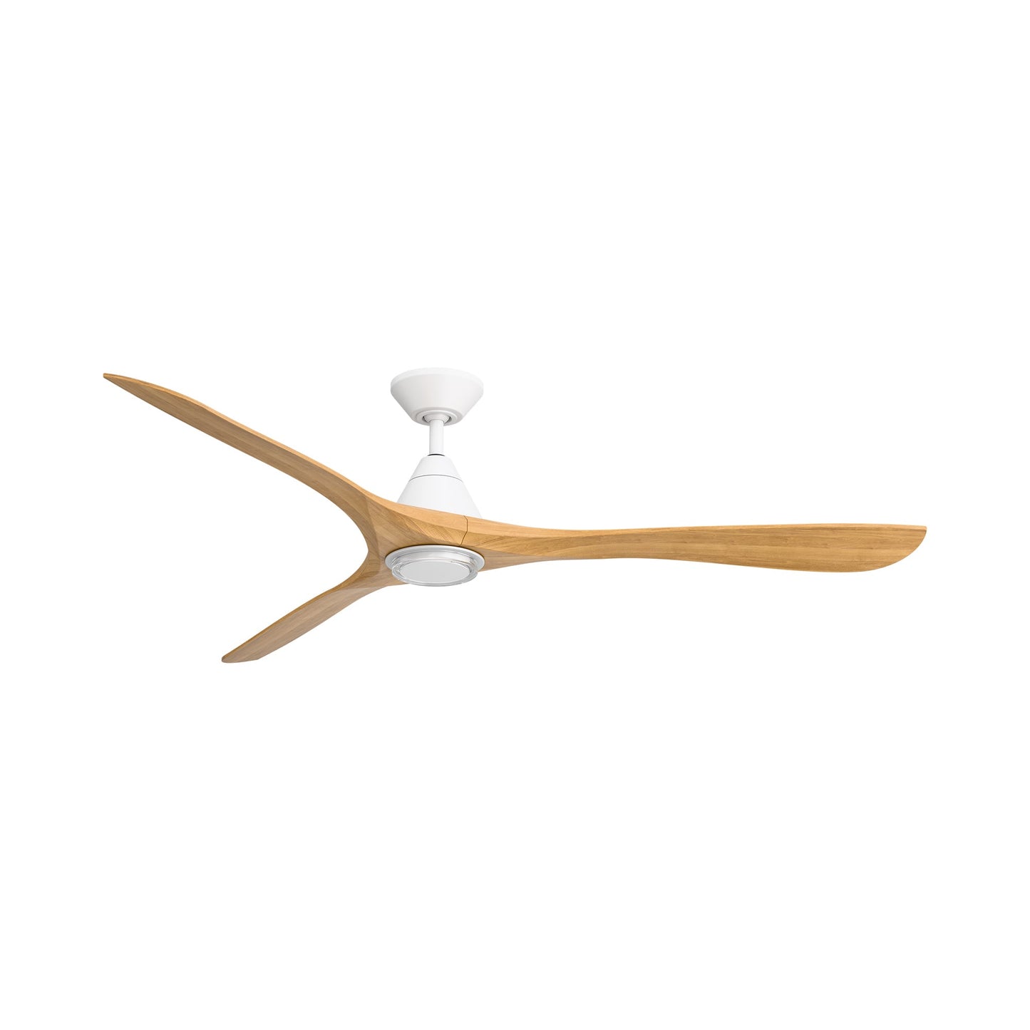 Carve Outdoor LED Ceiling Fan in Matte White/Honey Oak (72-Inch/Included).