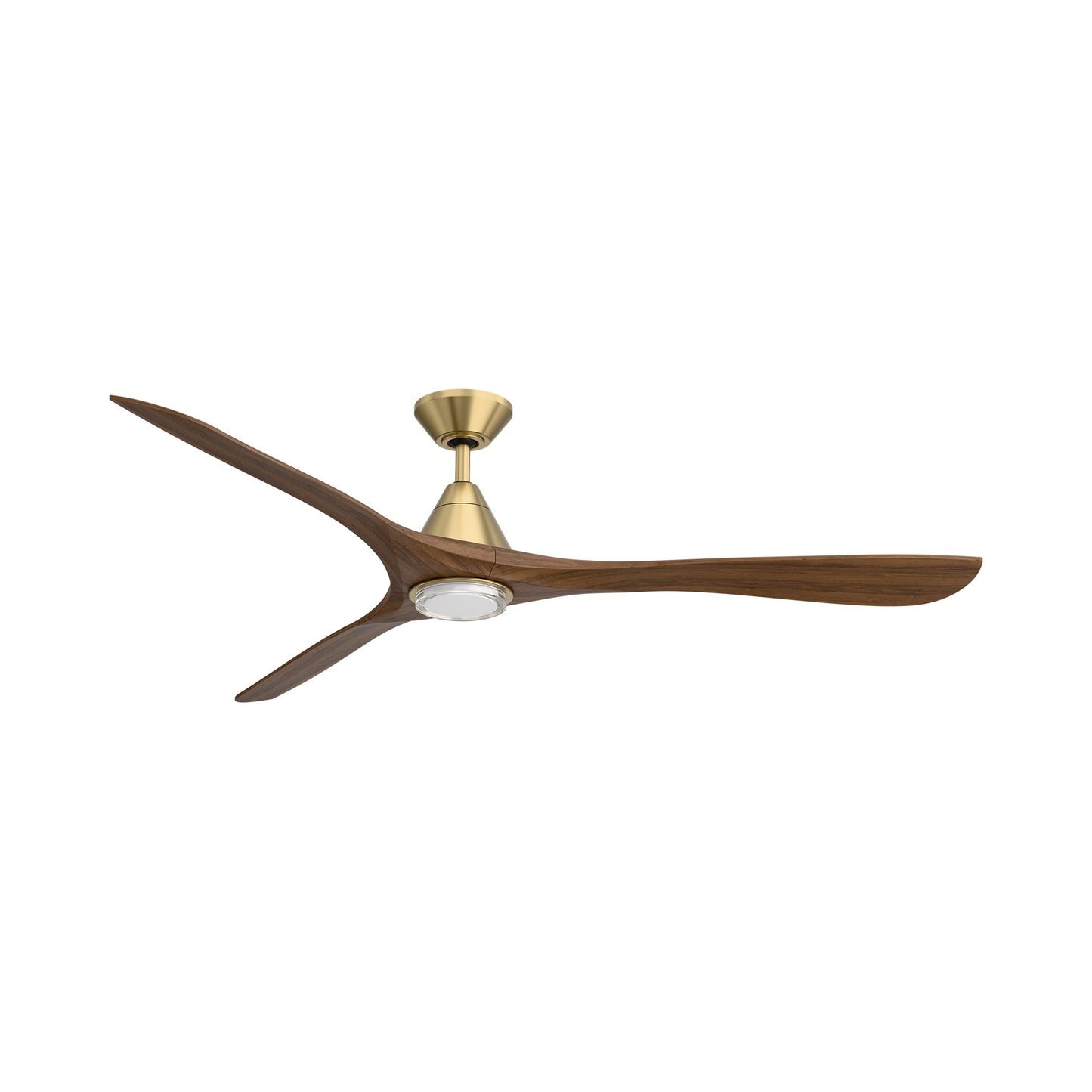 Carve Outdoor LED Ceiling Fan in Soft Brass/Distressed Koa (72-Inch/Included).