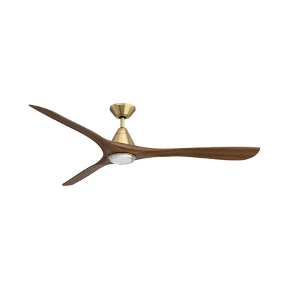 Carve Outdoor LED Ceiling Fan in Soft Brass/Distressed Koa (72-Inch/Included).