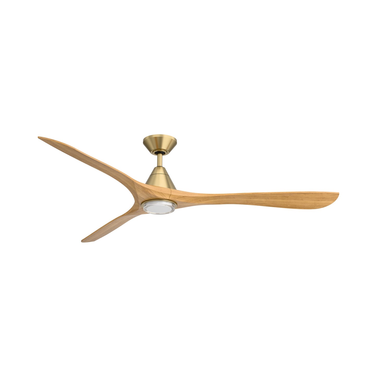 Carve Outdoor LED Ceiling Fan in Soft Brass/Honey Oak (72-Inch/Included).