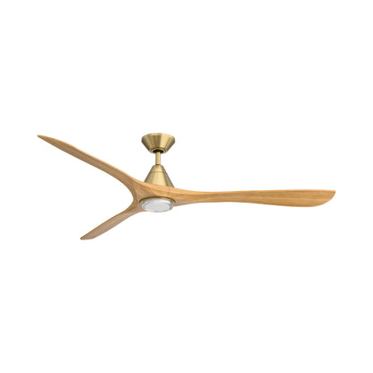Carve Outdoor LED Ceiling Fan in Soft Brass/Honey Oak (72-Inch/Included).