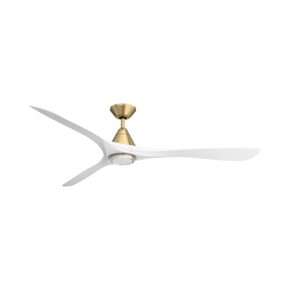 Carve Outdoor LED Ceiling Fan in Soft Brass/Matte White (72-Inch/Included).