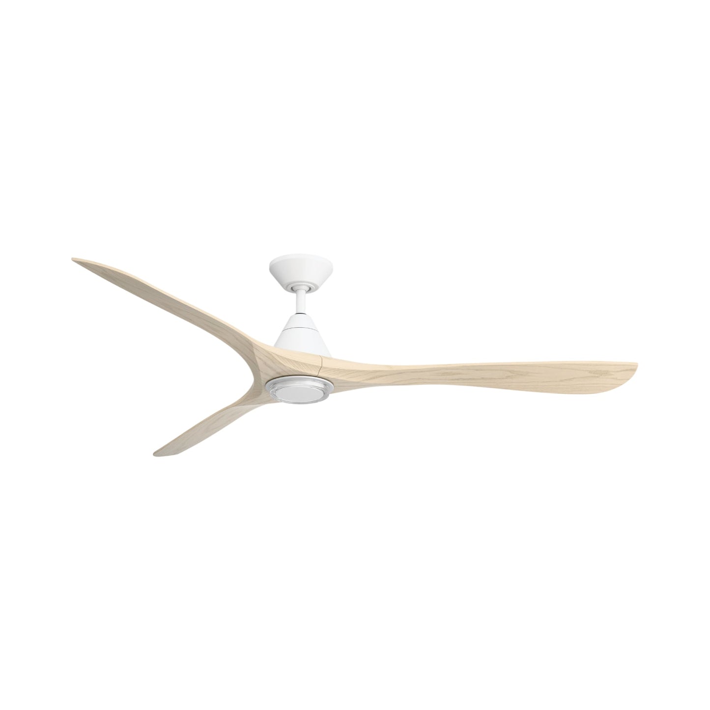 Carve Outdoor LED Ceiling Fan in Matte White/White Oak (72-Inch/Included).