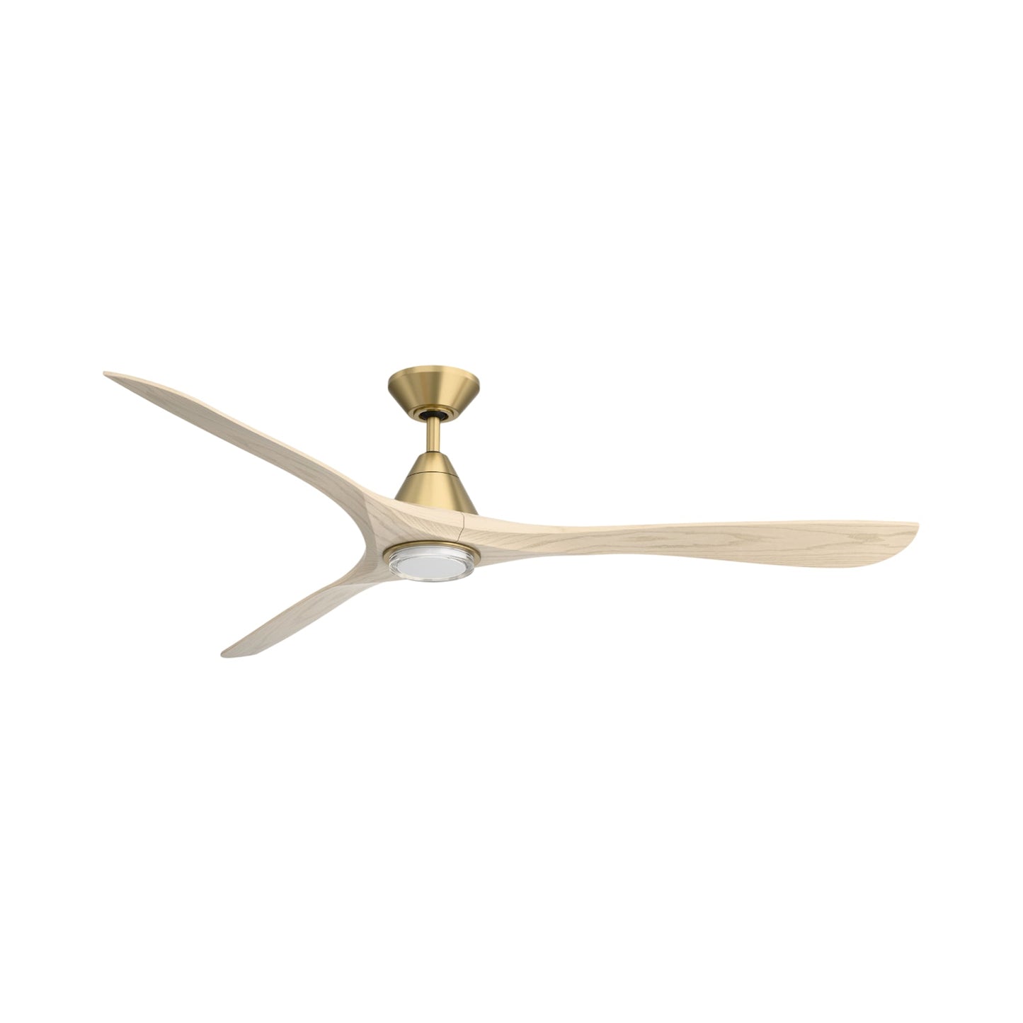 Carve Outdoor LED Ceiling Fan in Soft Brass/White Oak (72-Inch/Included).
