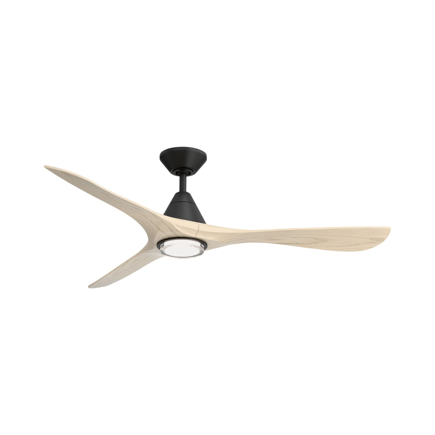 Carve Outdoor LED Ceiling Fan in Matte Black/White Oak (60-Inch/Included).