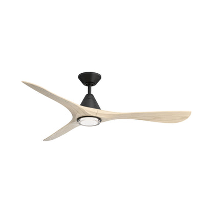 Carve Outdoor LED Ceiling Fan in Matte Black/White Oak (60-Inch/Included).