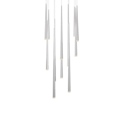 Cascade LED Multi Light Pendant Light in Polished Nickel/Etched Glass (13-Light).