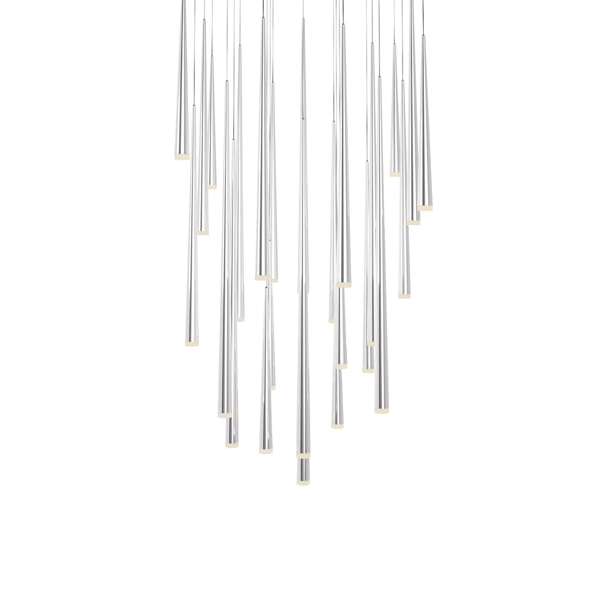 Cascade LED Multi Light Pendant Light in Polished Nickel/Etched Glass (25-Light).