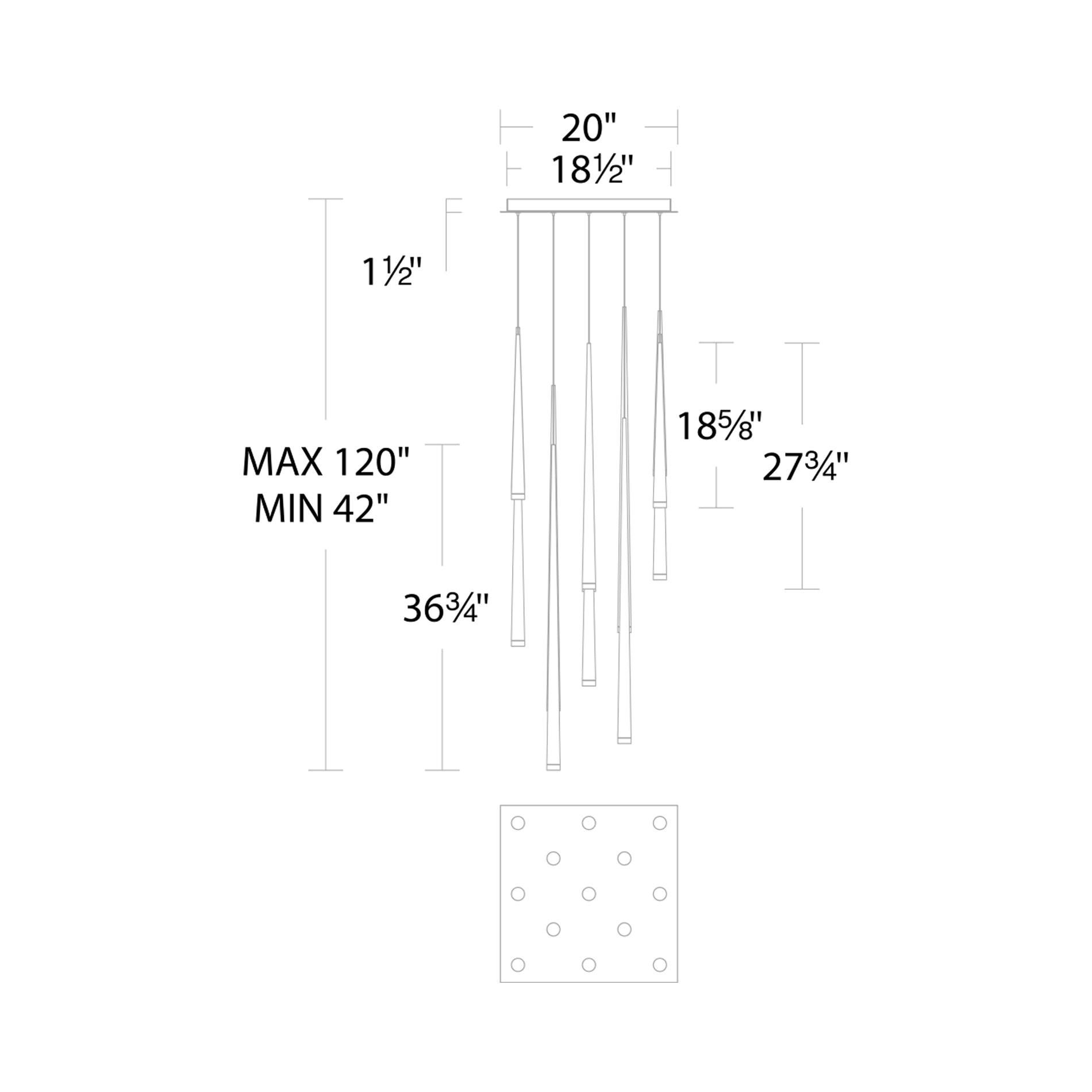 Cascade LED Multi Light Pendant Light - line drawing.