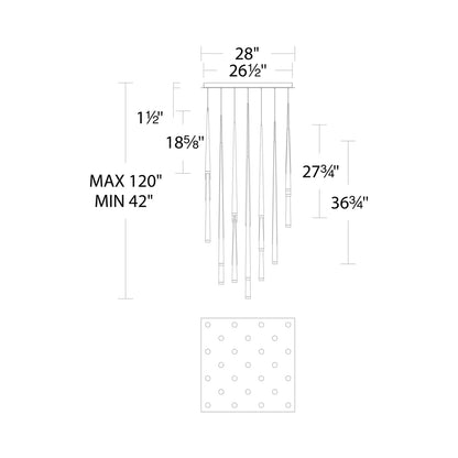 Cascade LED Multi Light Pendant Light - line drawing.