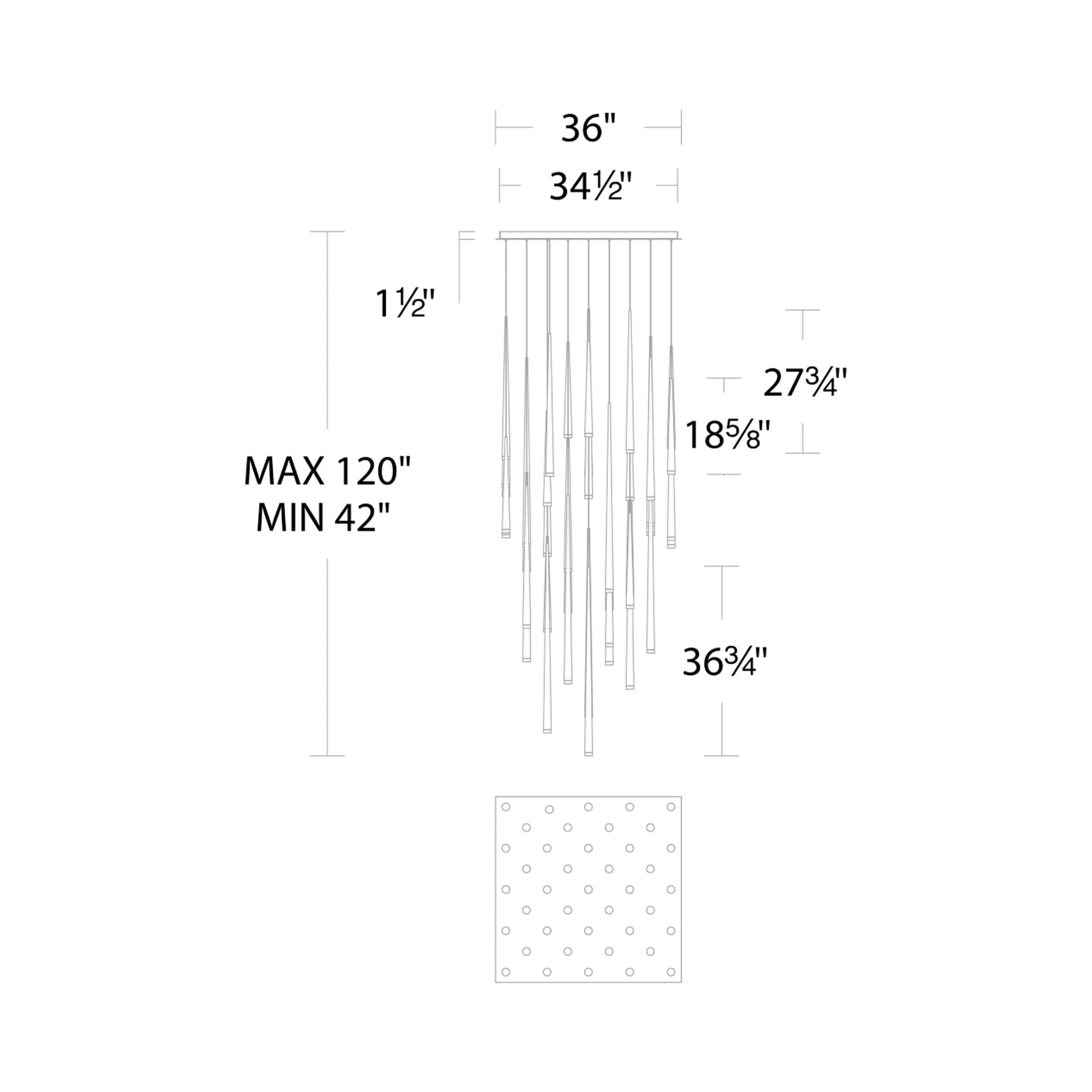 Cascade LED Multi Light Pendant Light - line drawing.