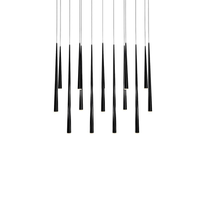 Cascade Linear LED Chandelier in Black/Etched Glass (14-Light).