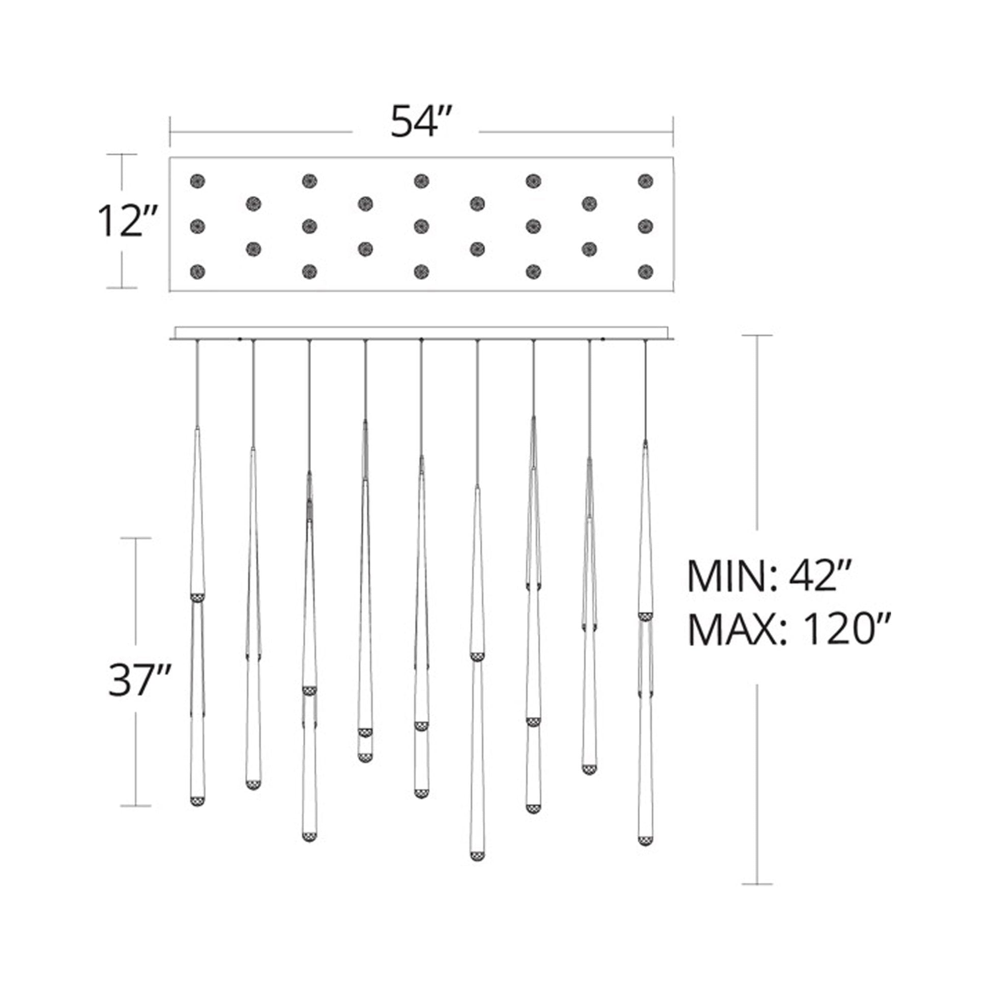 Cascade Linear LED Chandelier - line drawing.