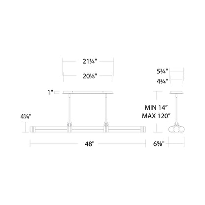 Catania LED Linear Pendant Light - line drawing.