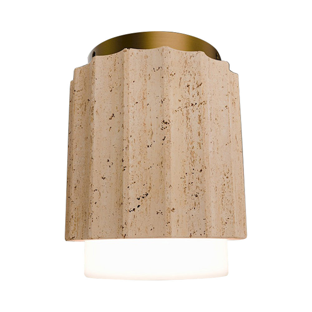 Caviar LED Flush Mount Ceiling Light in Beige Travertine/Aged Brass.