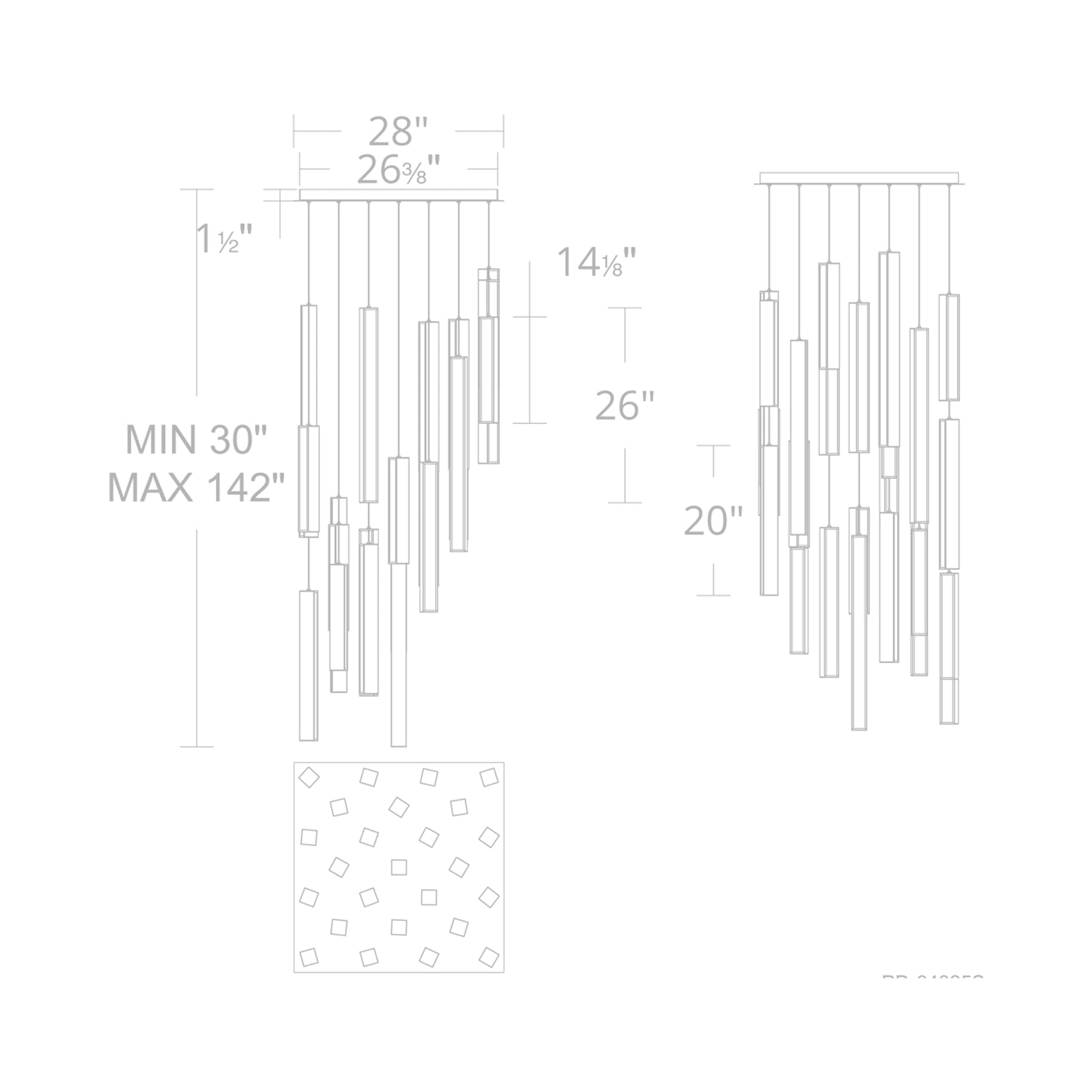 Chaos Square LED Pendant Light - line drawing.