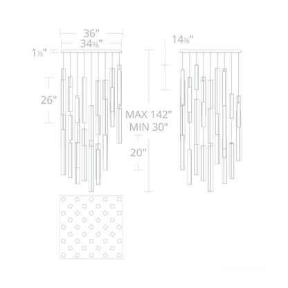 Chaos Square LED Pendant Light - line drawing.