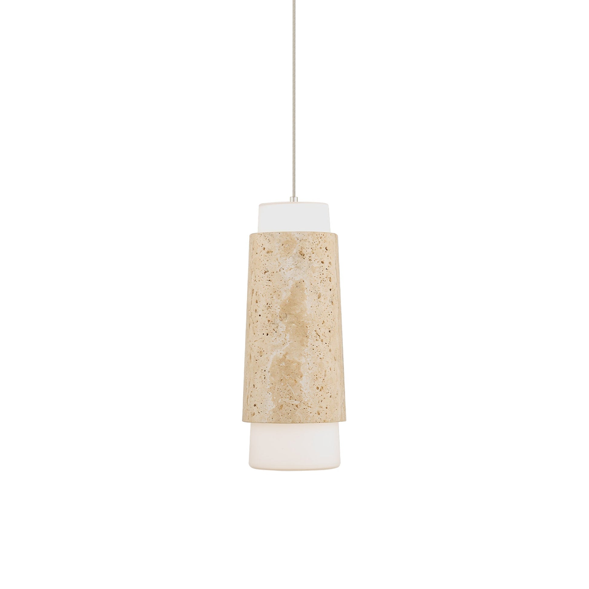 Chauncey Mini LED Pendant Light in Beige Travertine/Aged Brass (3000K).
