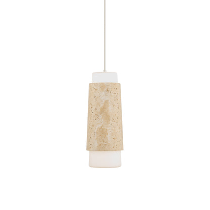 Chauncey Mini LED Pendant Light in Beige Travertine/Aged Brass (3000K).