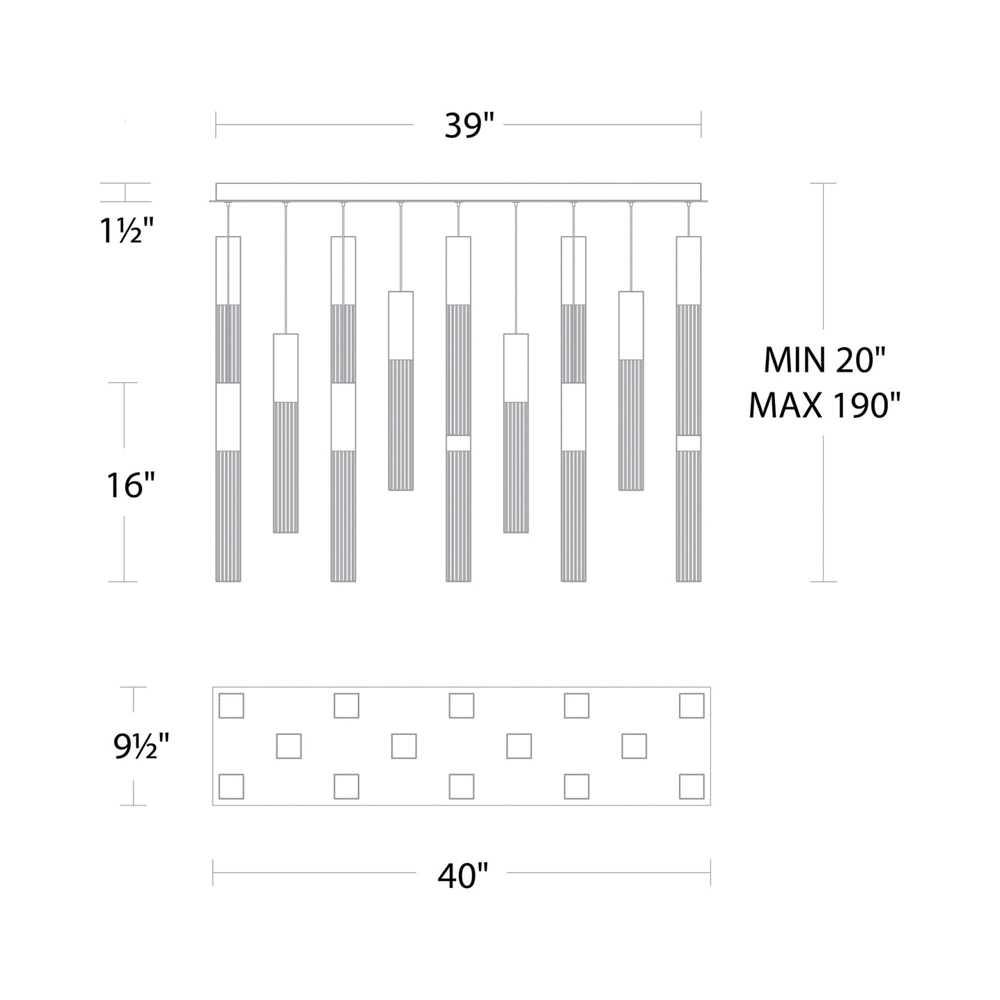 Cinema LED Linear Multi Light Pendant Light - line drawing.