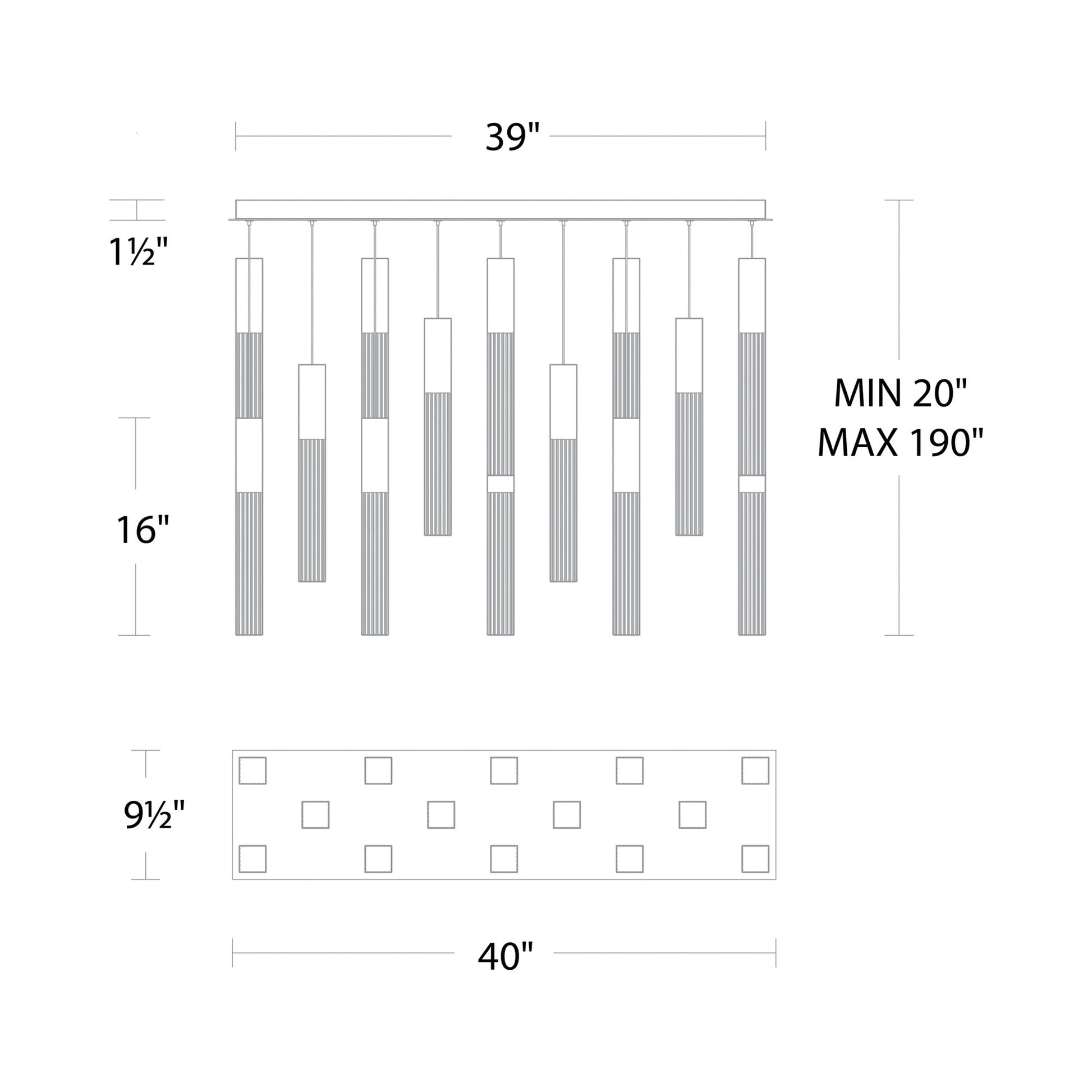 Cinema LED Linear Multi Light Pendant Light - line drawing.