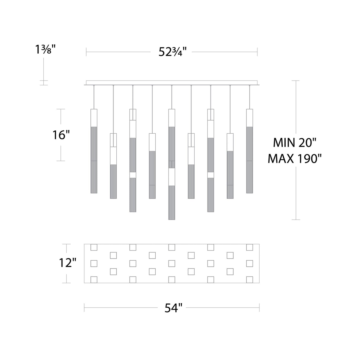 Cinema LED Linear Multi Light Pendant Light - line drawing.