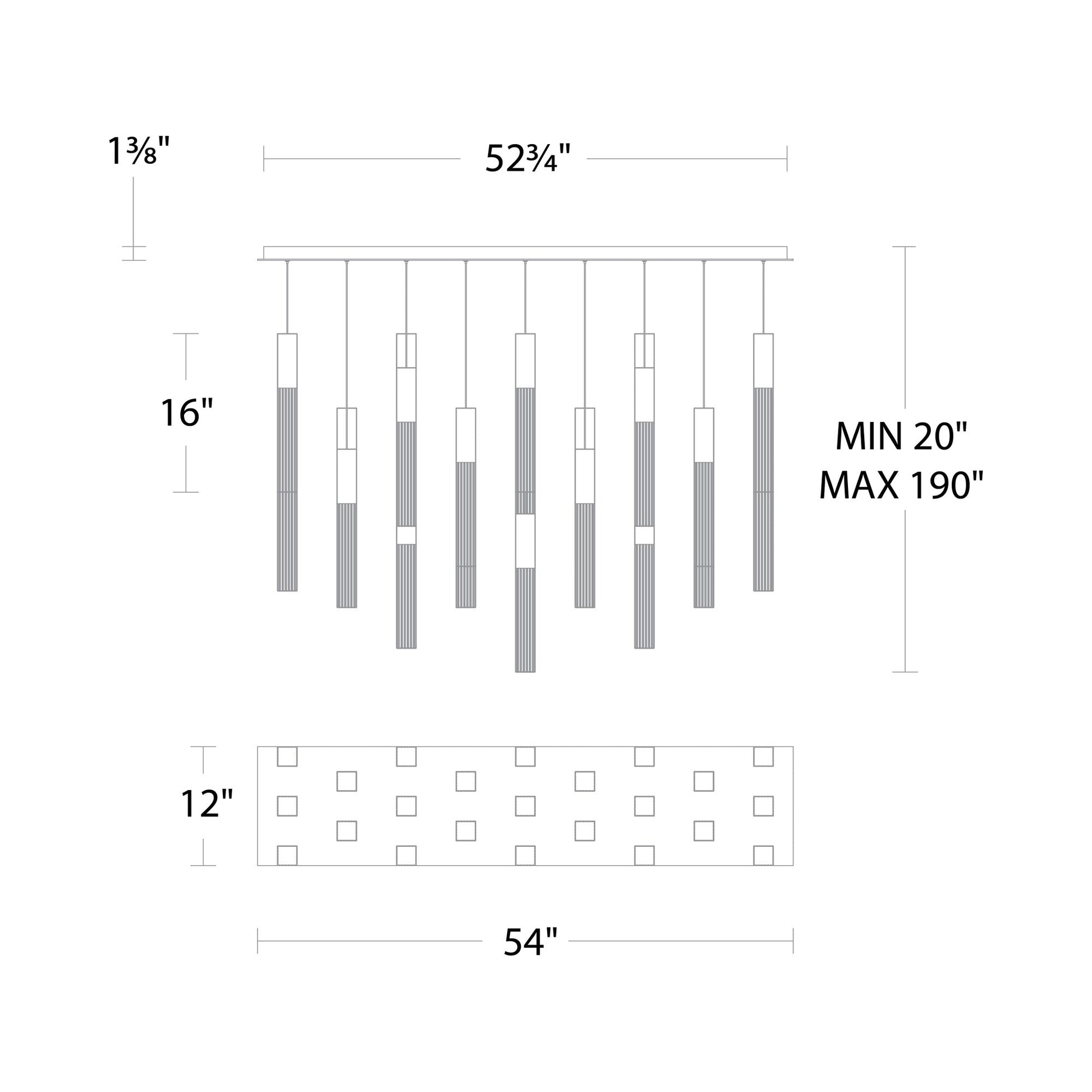 Cinema LED Linear Multi Light Pendant Light - line drawing.