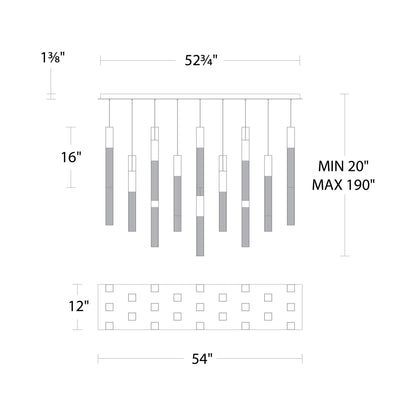 Cinema LED Linear Multi Light Pendant Light - line drawing.