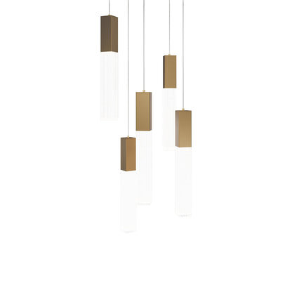 Cinema Round LED Multi Light Pendant Light in Aged Brass (5-Light).