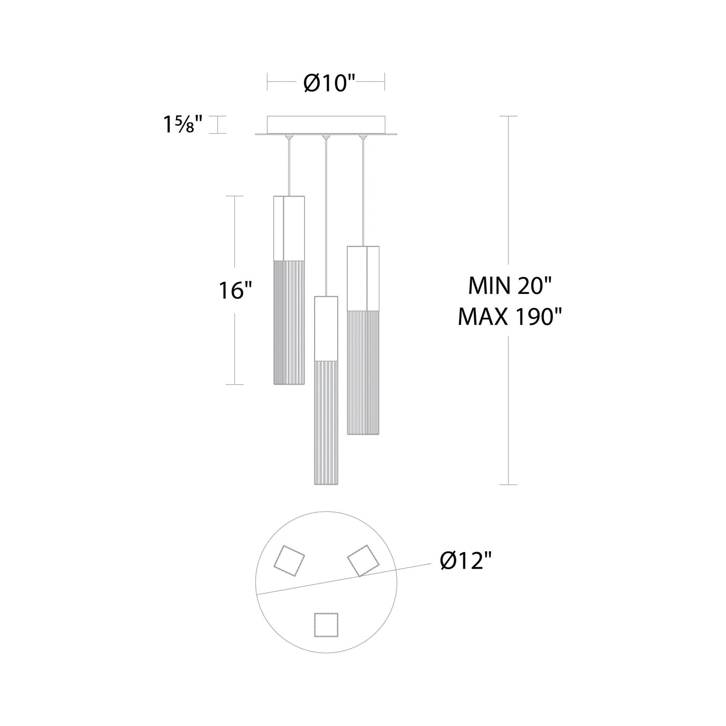 Cinema Round LED Multi Light Pendant Light - line drawing.