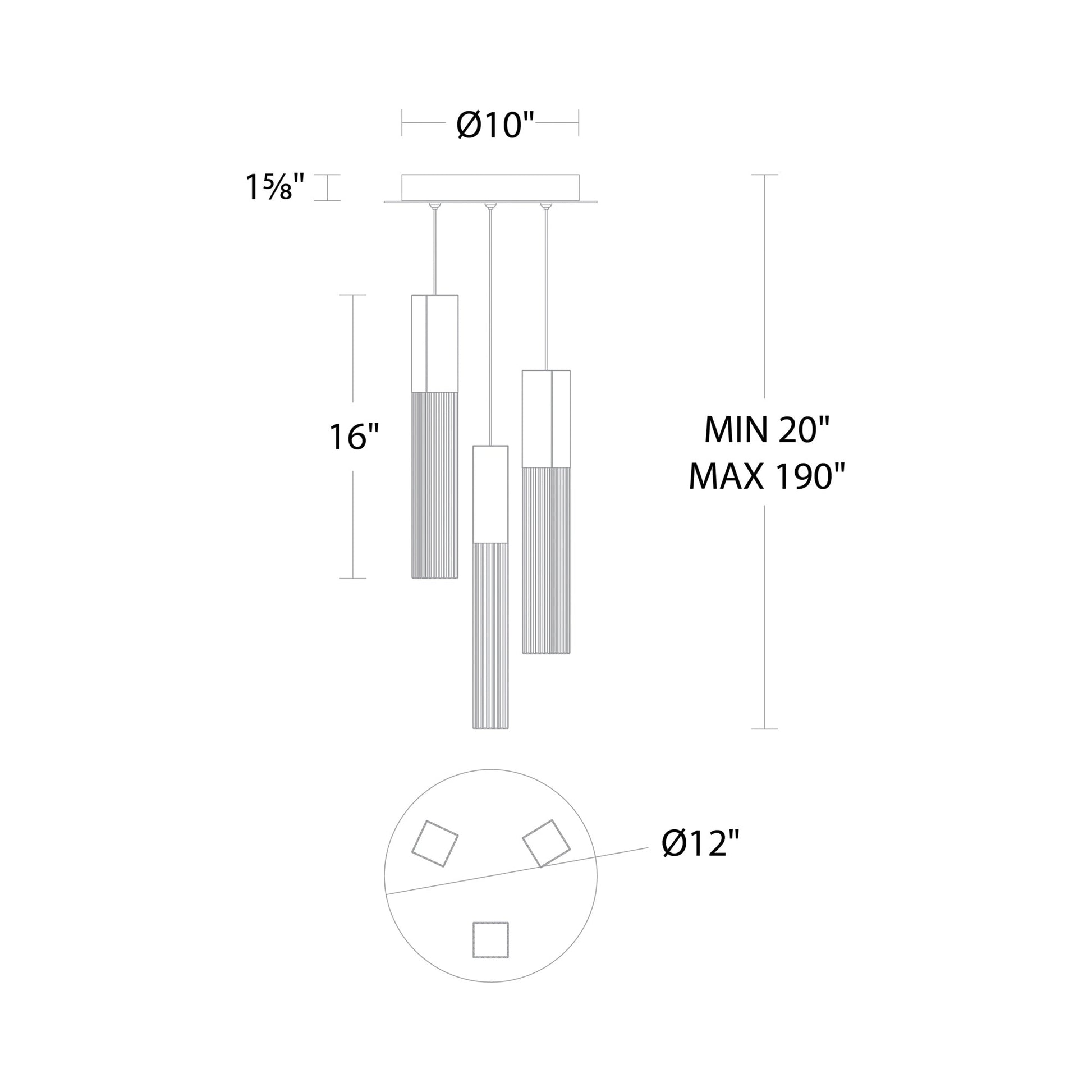 Cinema Round LED Multi Light Pendant Light - line drawing.