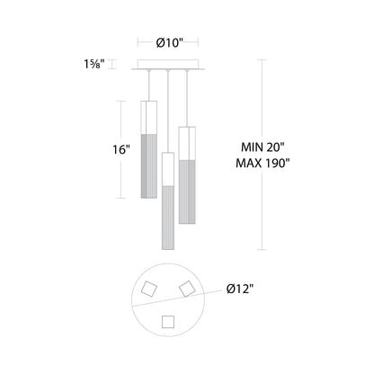 Cinema Round LED Multi Light Pendant Light - line drawing.