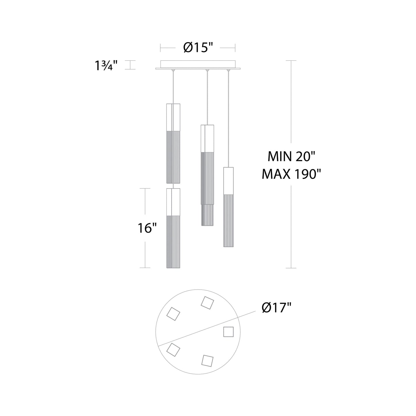 Cinema Round LED Multi Light Pendant Light - line drawing.