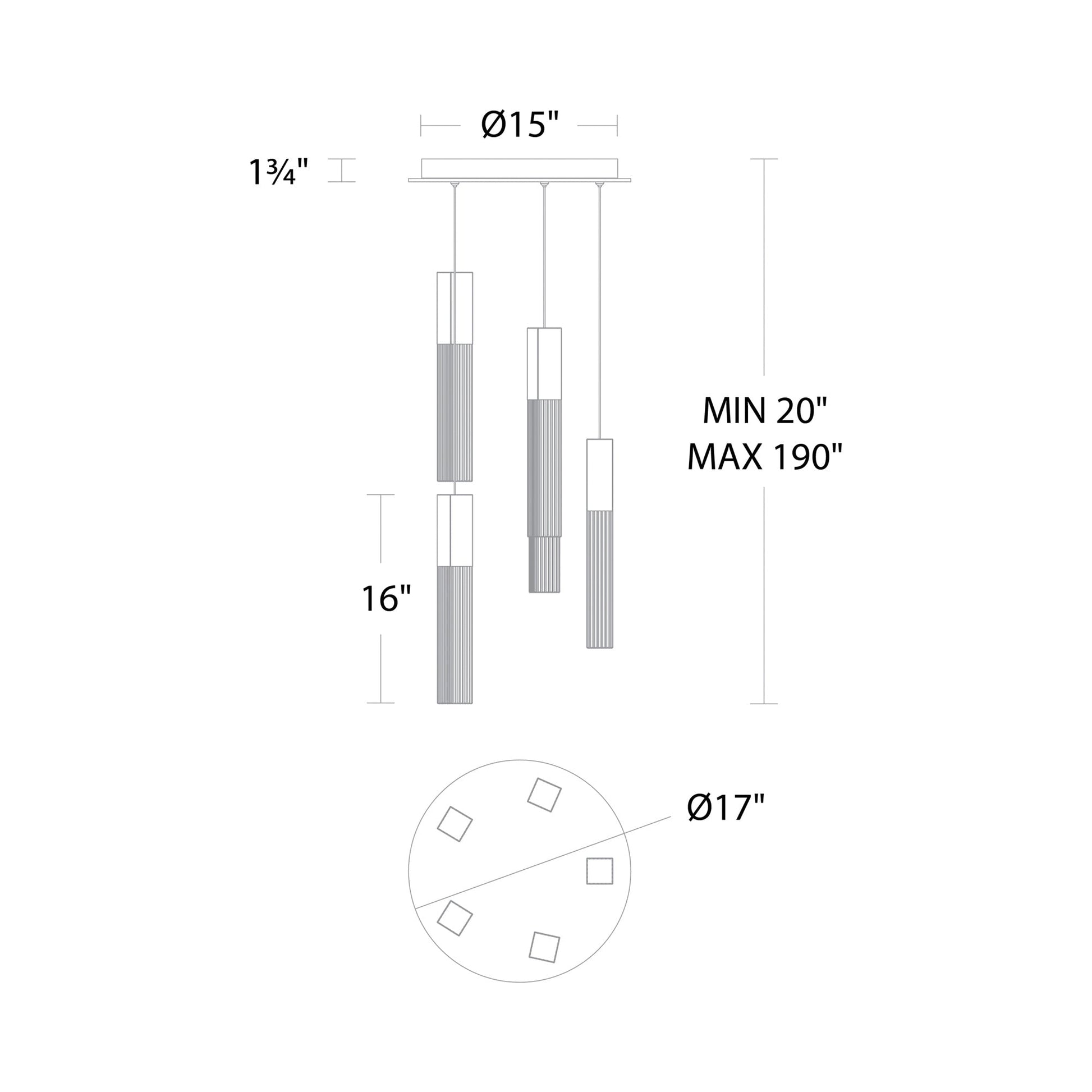 Cinema Round LED Multi Light Pendant Light - line drawing.