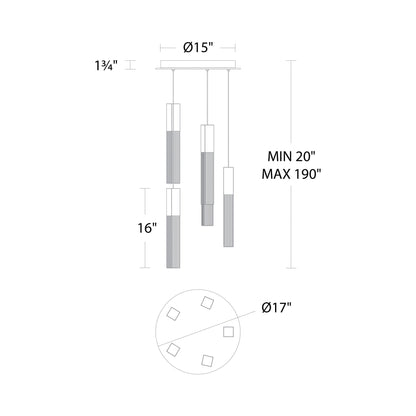 Cinema Round LED Multi Light Pendant Light - line drawing.