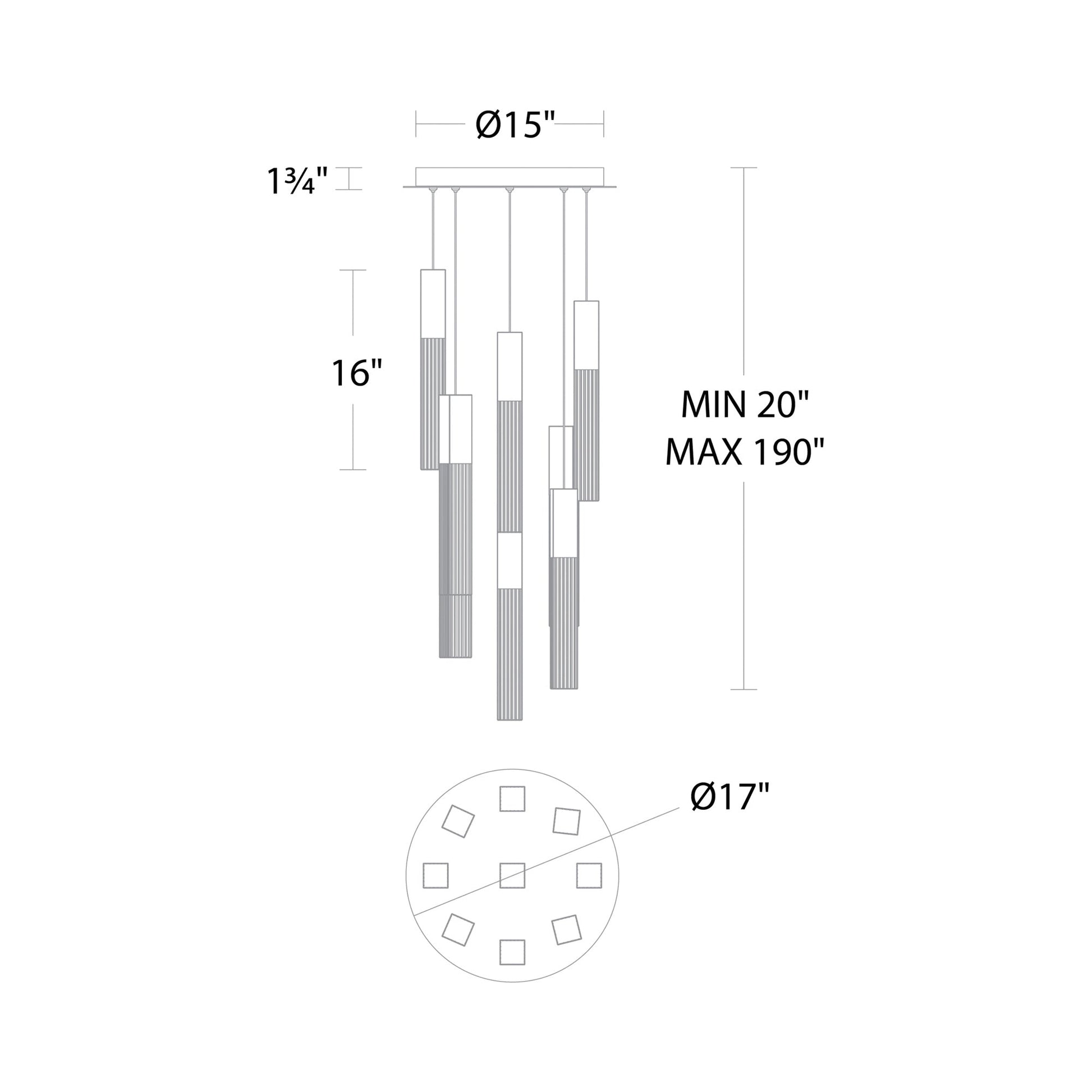 Cinema Round LED Multi Light Pendant Light - line drawing.