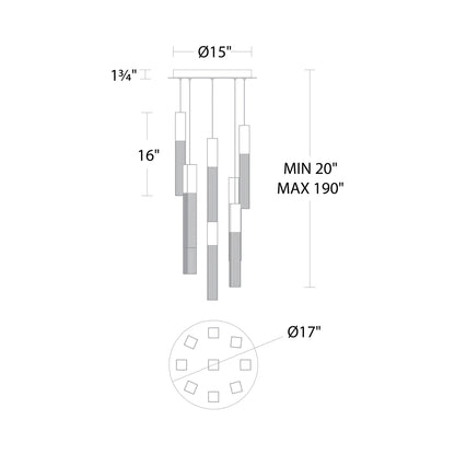 Cinema Round LED Multi Light Pendant Light - line drawing.