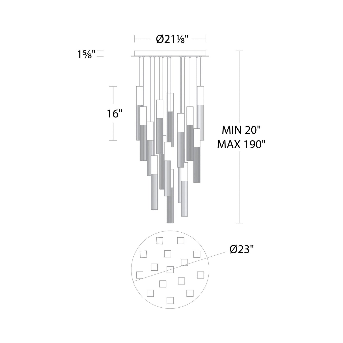 Cinema Round LED Multi Light Pendant Light - line drawing.