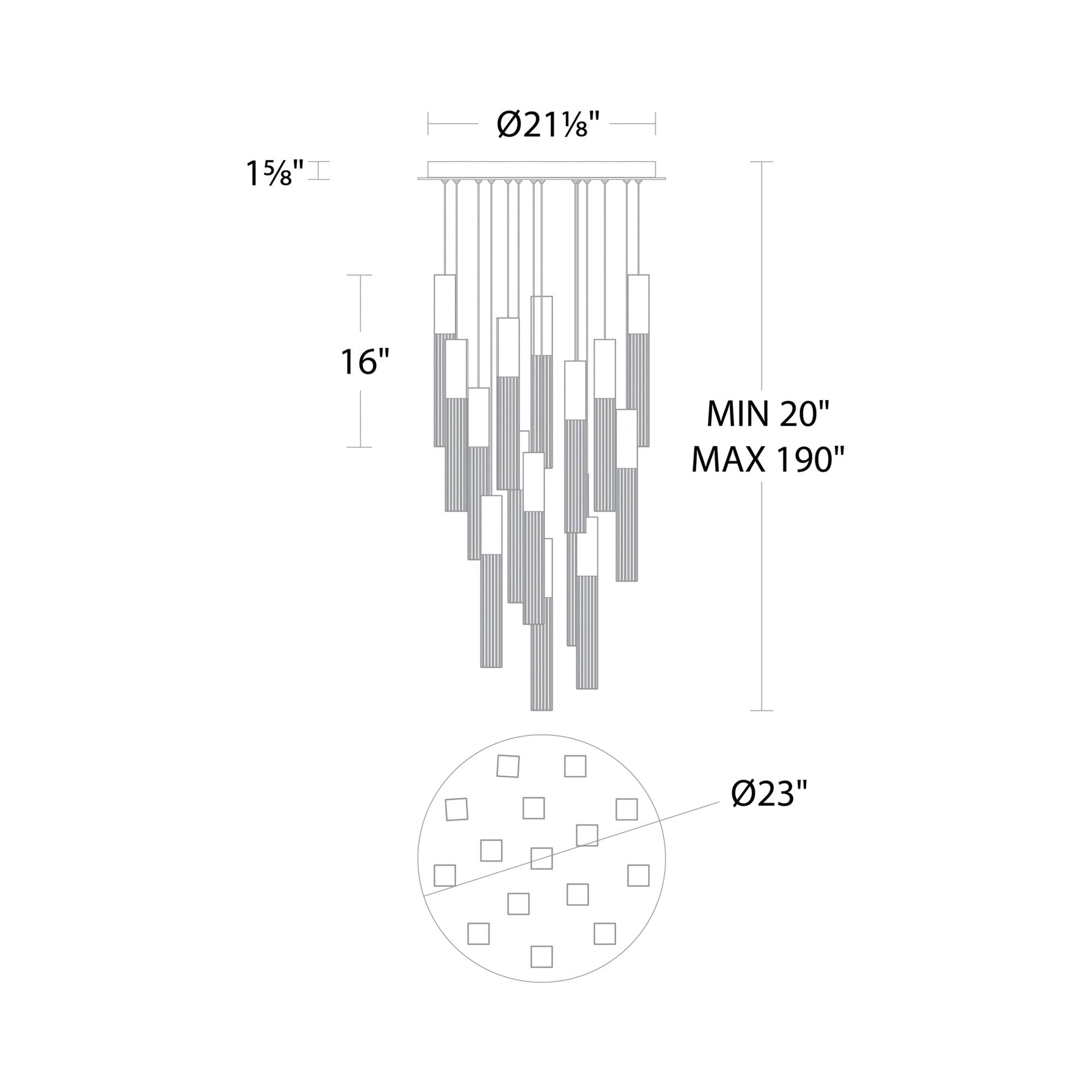 Cinema Round LED Multi Light Pendant Light - line drawing.