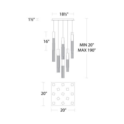 Cinema Square LED Multi Light Pendant Light - line drawing.