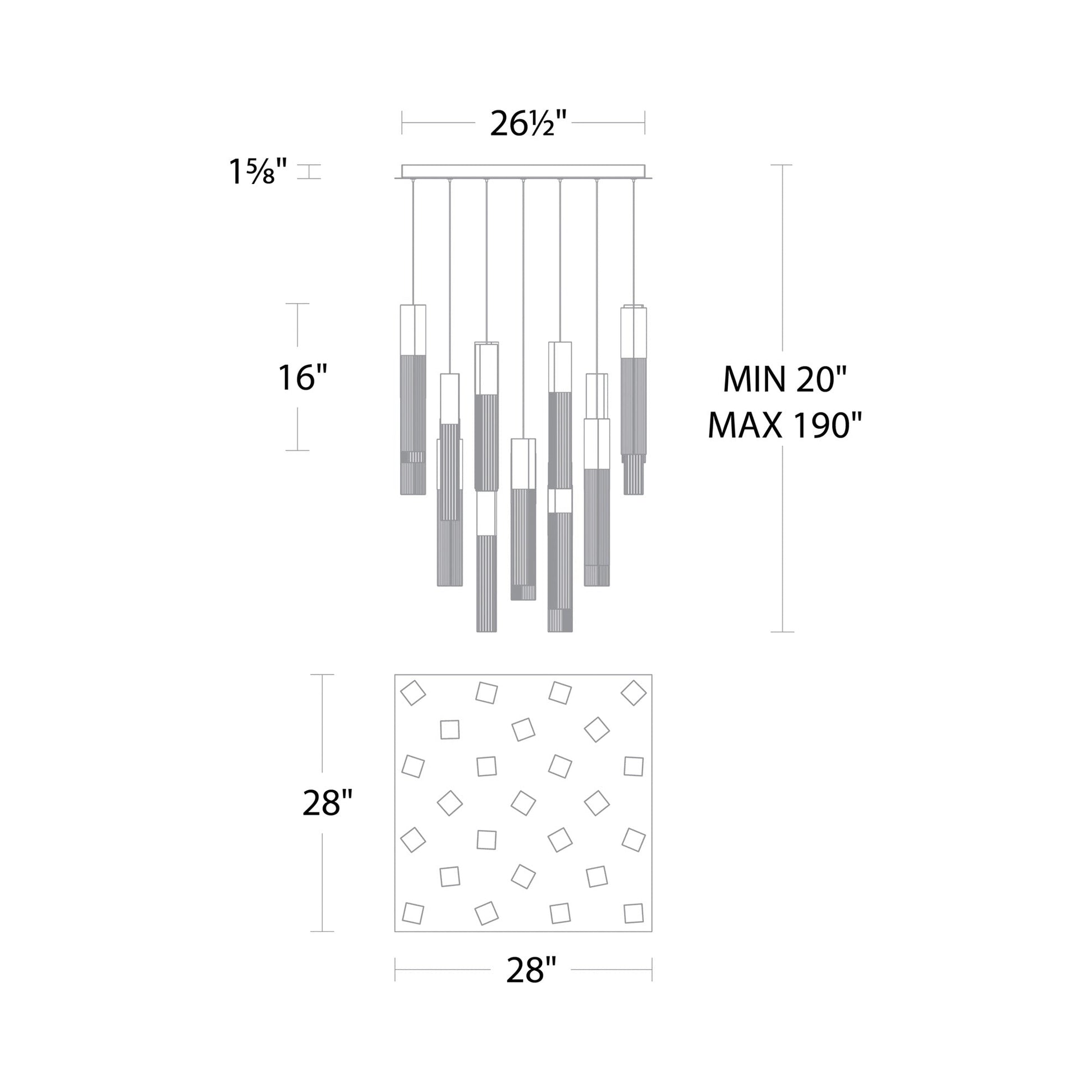 Cinema Square LED Multi Light Pendant Light - line drawing.