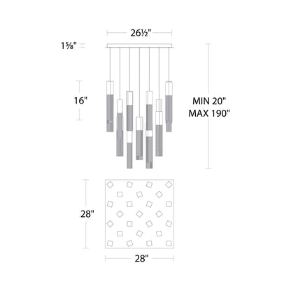Cinema Square LED Multi Light Pendant Light - line drawing.