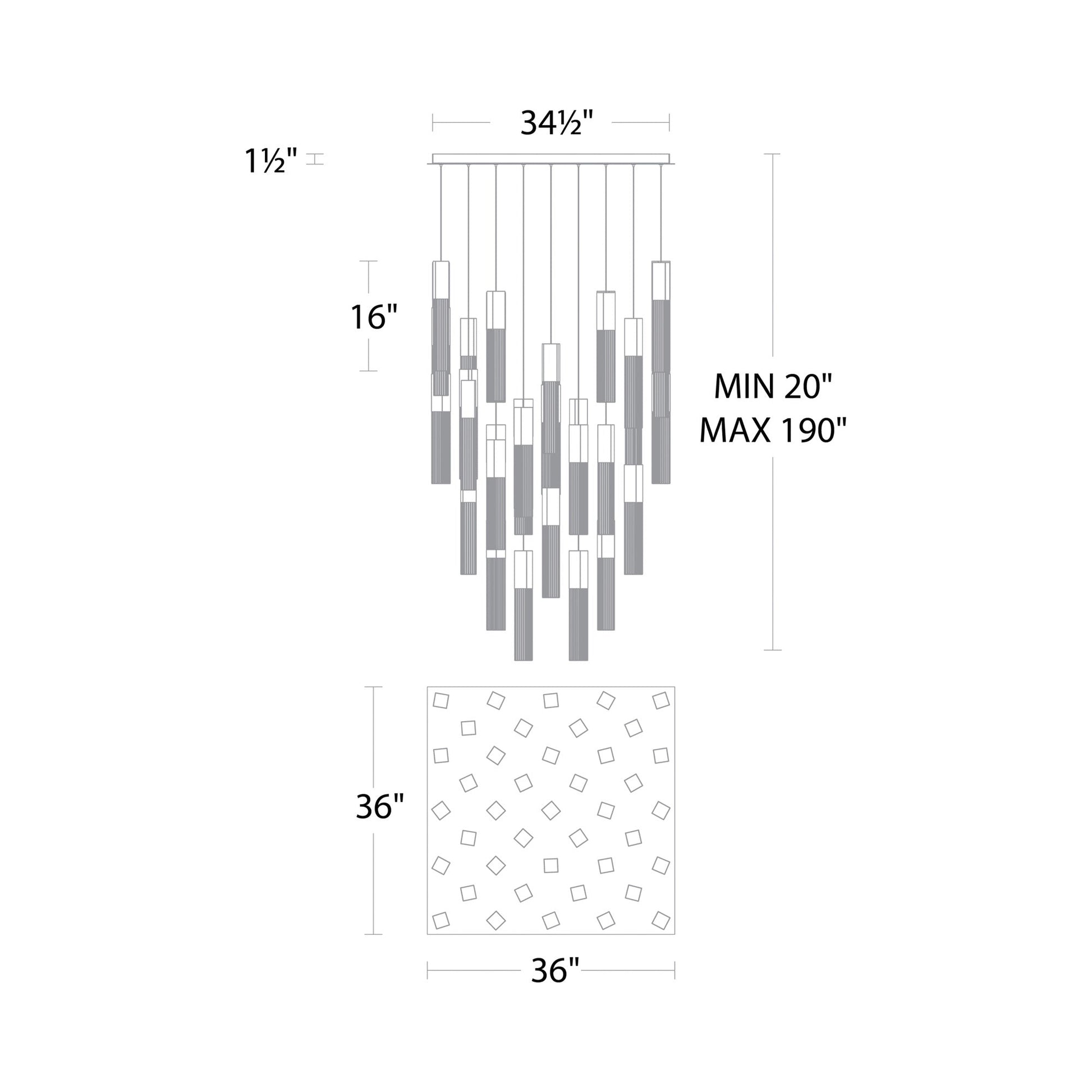 Cinema Square LED Multi Light Pendant Light - line drawing.