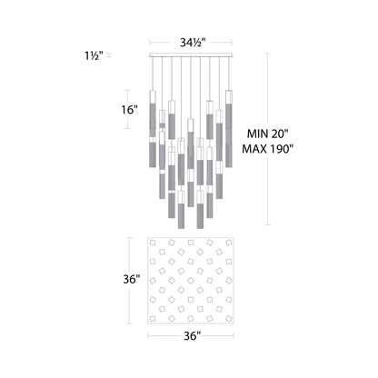 Cinema Square LED Multi Light Pendant Light - line drawing.