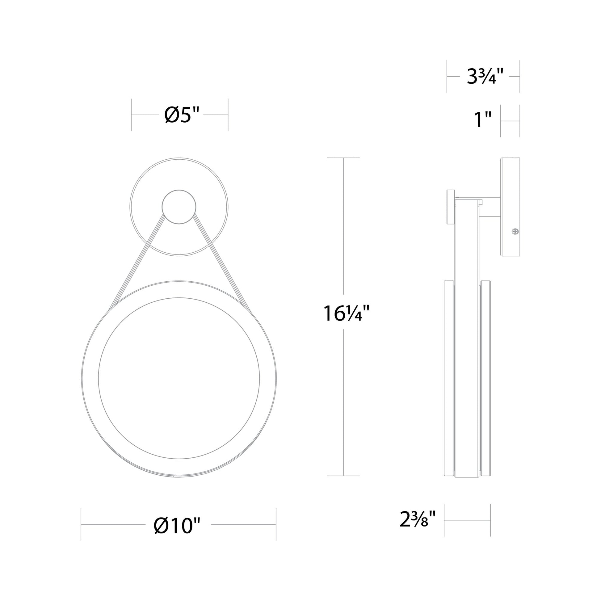 Clare LED Wall Light - line drawing.