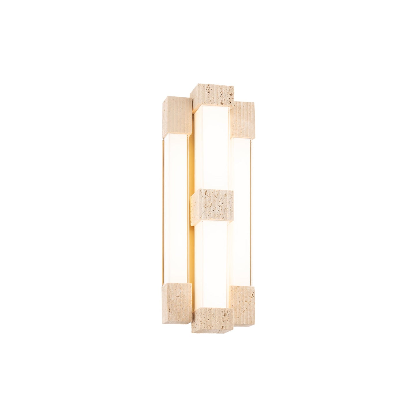 Conan LED Wall Light in Beige Travertine/Aged Brass (16-Inch).